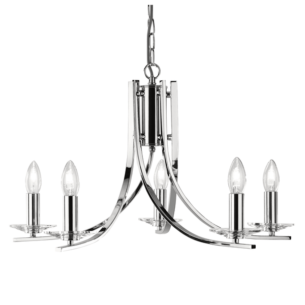 Ascona Five Light Pendant In Chrome With Clear Glass Sconces