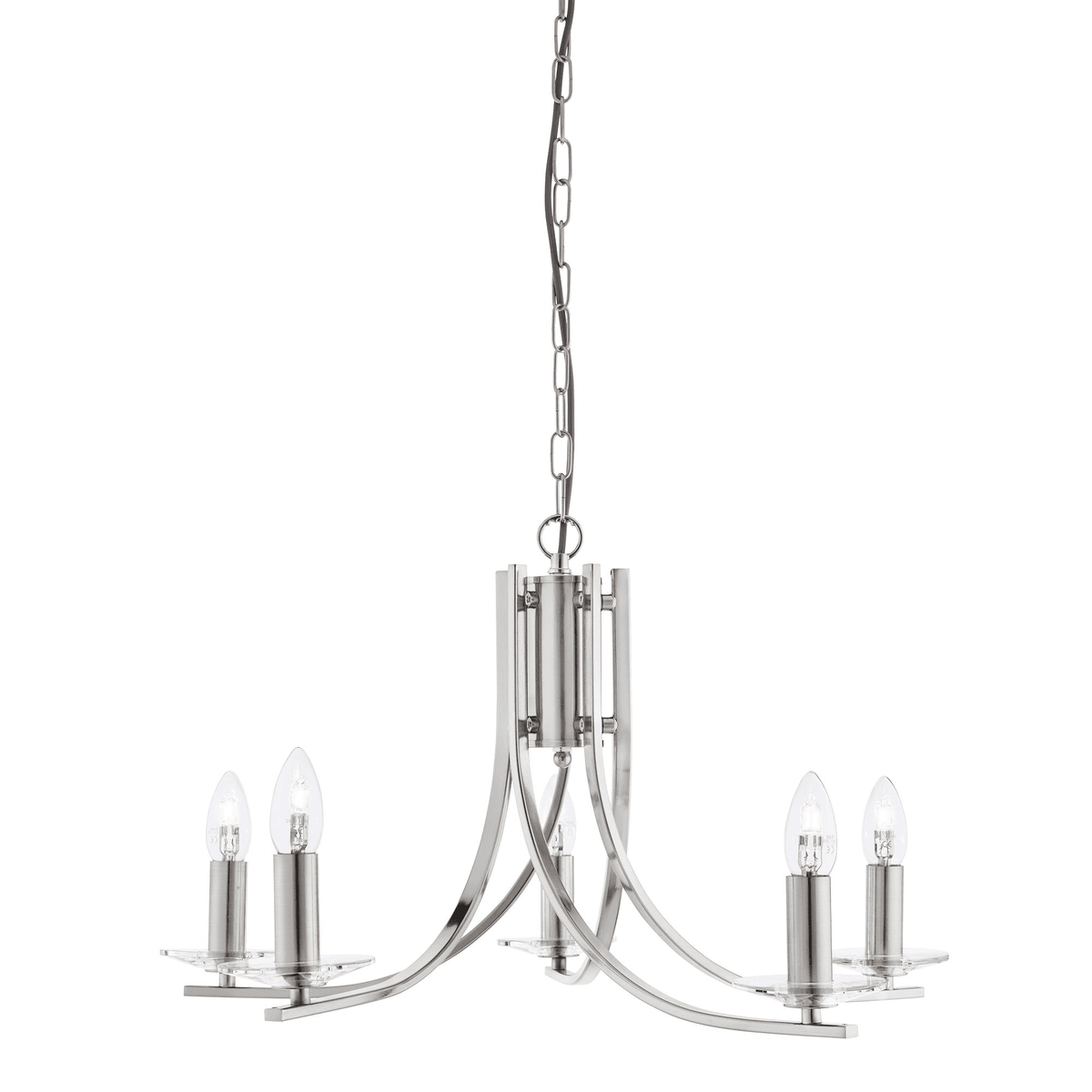 Ascona Five Light In Satin Silver Pendant With Clear Glass Sconces