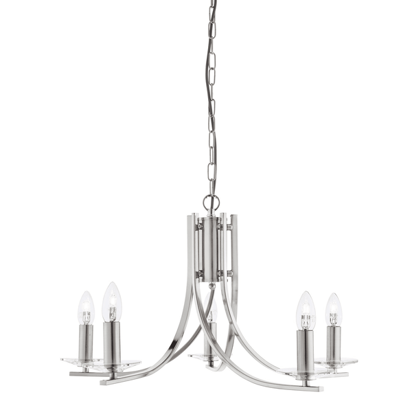 Ascona Five Light In Satin Silver Pendant With Clear Glass Sconces