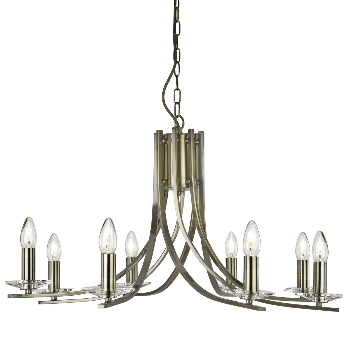 Ascona Eight Light Pendant In Antique Brass With Clear Glass Sconces