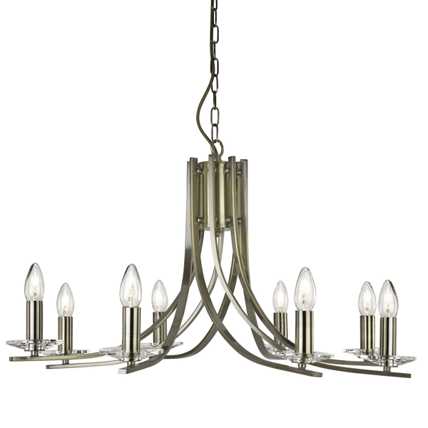 Ascona Eight Light Pendant In Antique Brass With Clear Glass Sconces