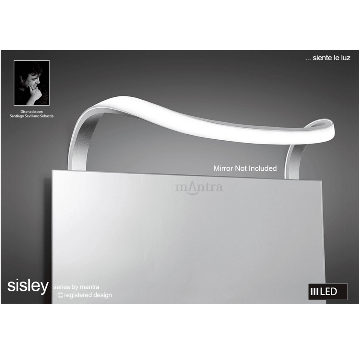 A close-up of the Sisley LED light with a mirror in front of a dark background.