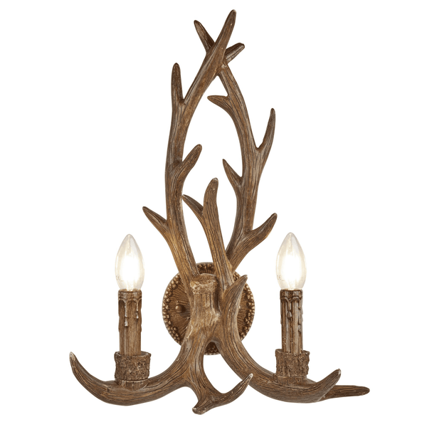 Stag Twin Antler Wall Light Bracket In Rustic Brown