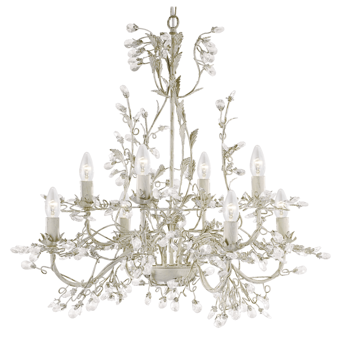 Almandite Eight Light Chandelier With Crystal Dressing In Cream Gold