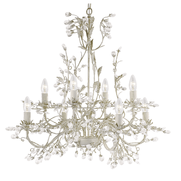 Almandite Eight Light Chandelier With Crystal Dressing In Cream Gold
