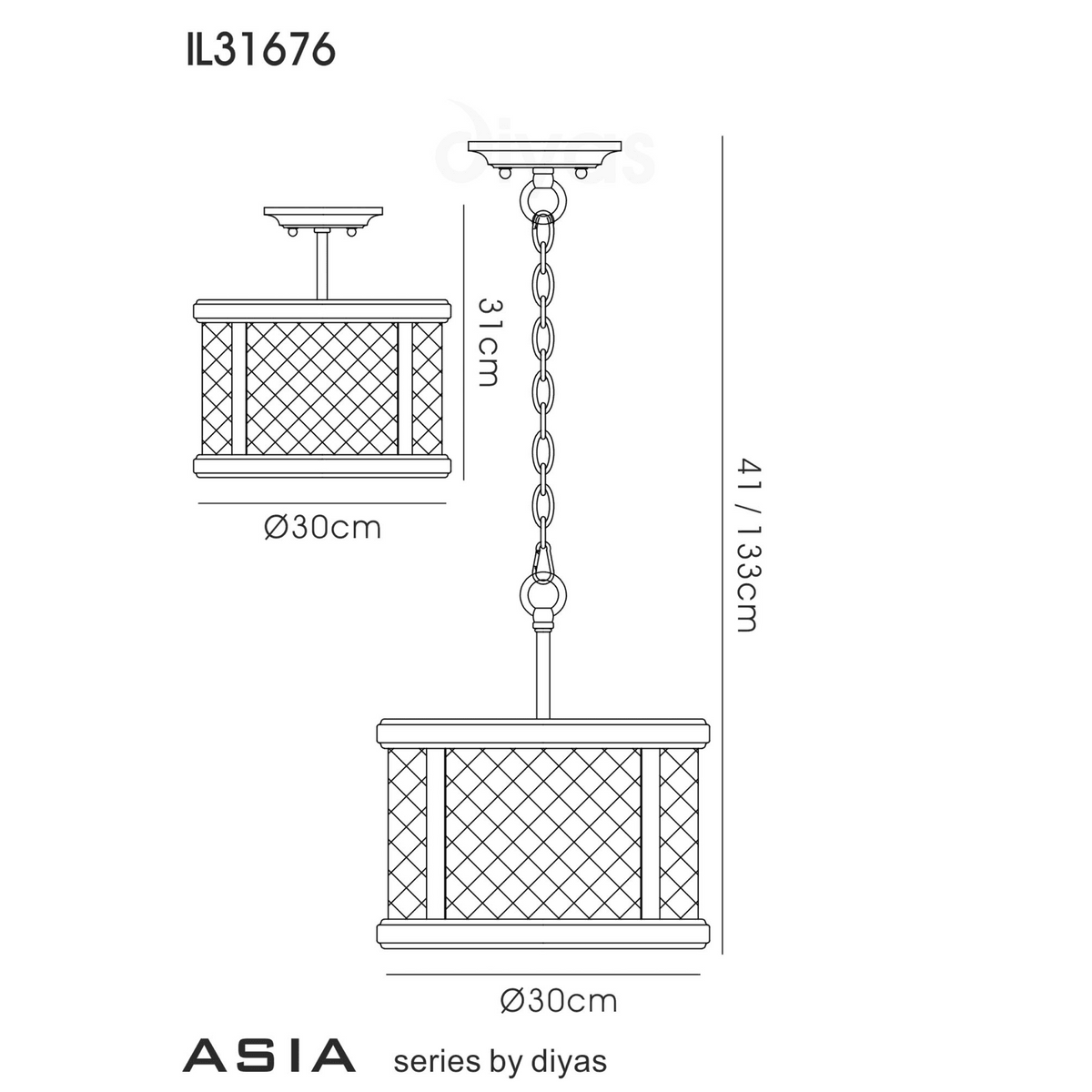 Asia Small Pendant or Semi Flush in Oiled Bronze
