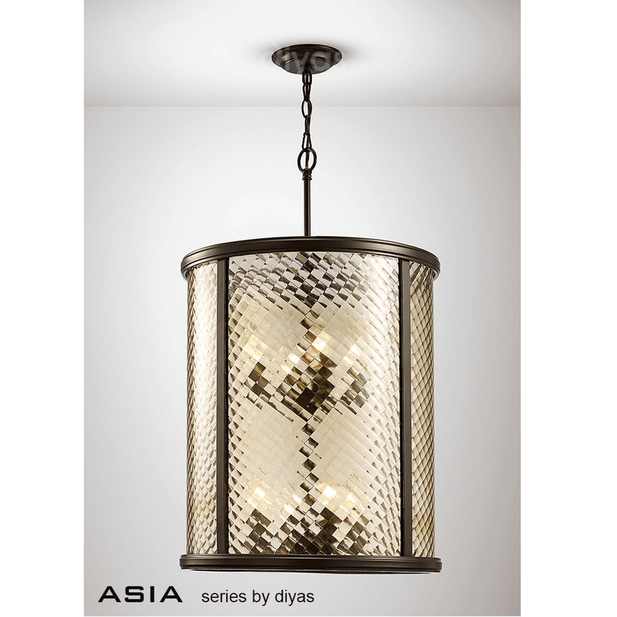 Asia 8 Light Large Lantern Pendant Light in Oiled Bronze