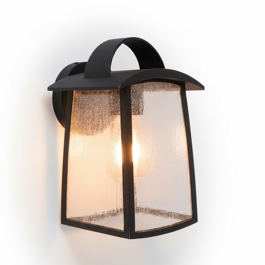 Kelsey Large Textured Glass Exterior Wall Lantern in Black