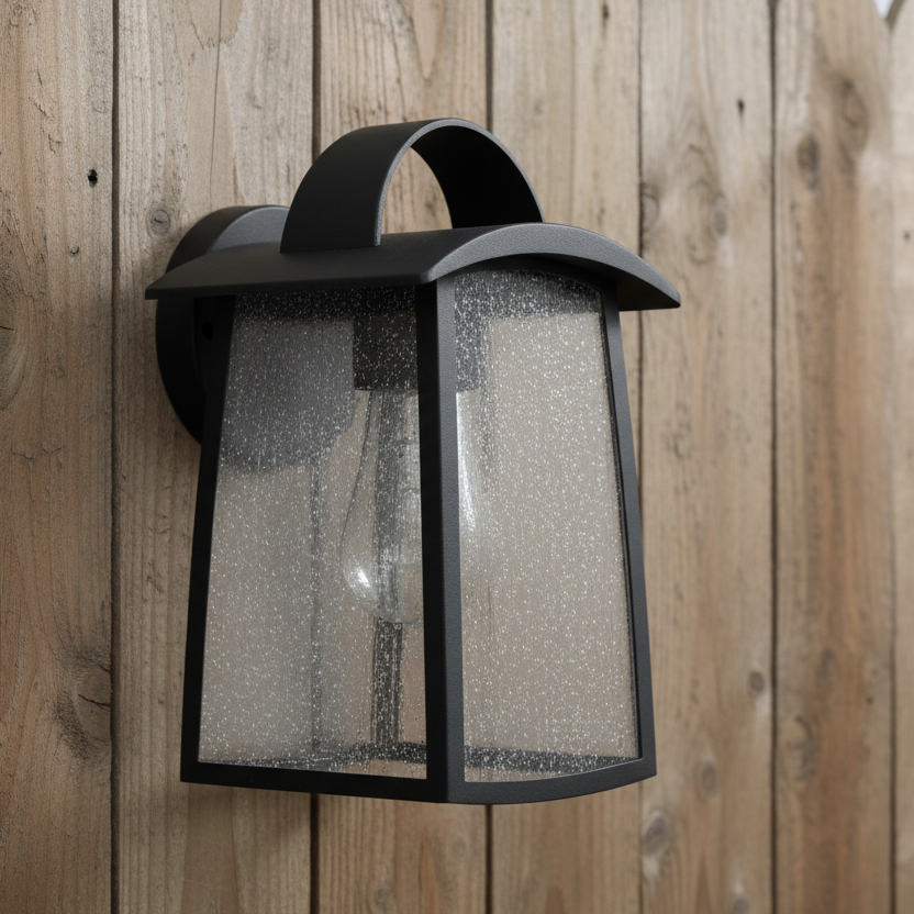 Kelsey Large Textured Glass Exterior Wall Lantern in Black