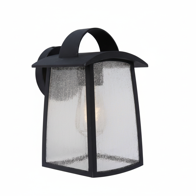 Kelsey Large Textured Glass Exterior Wall Lantern in Black