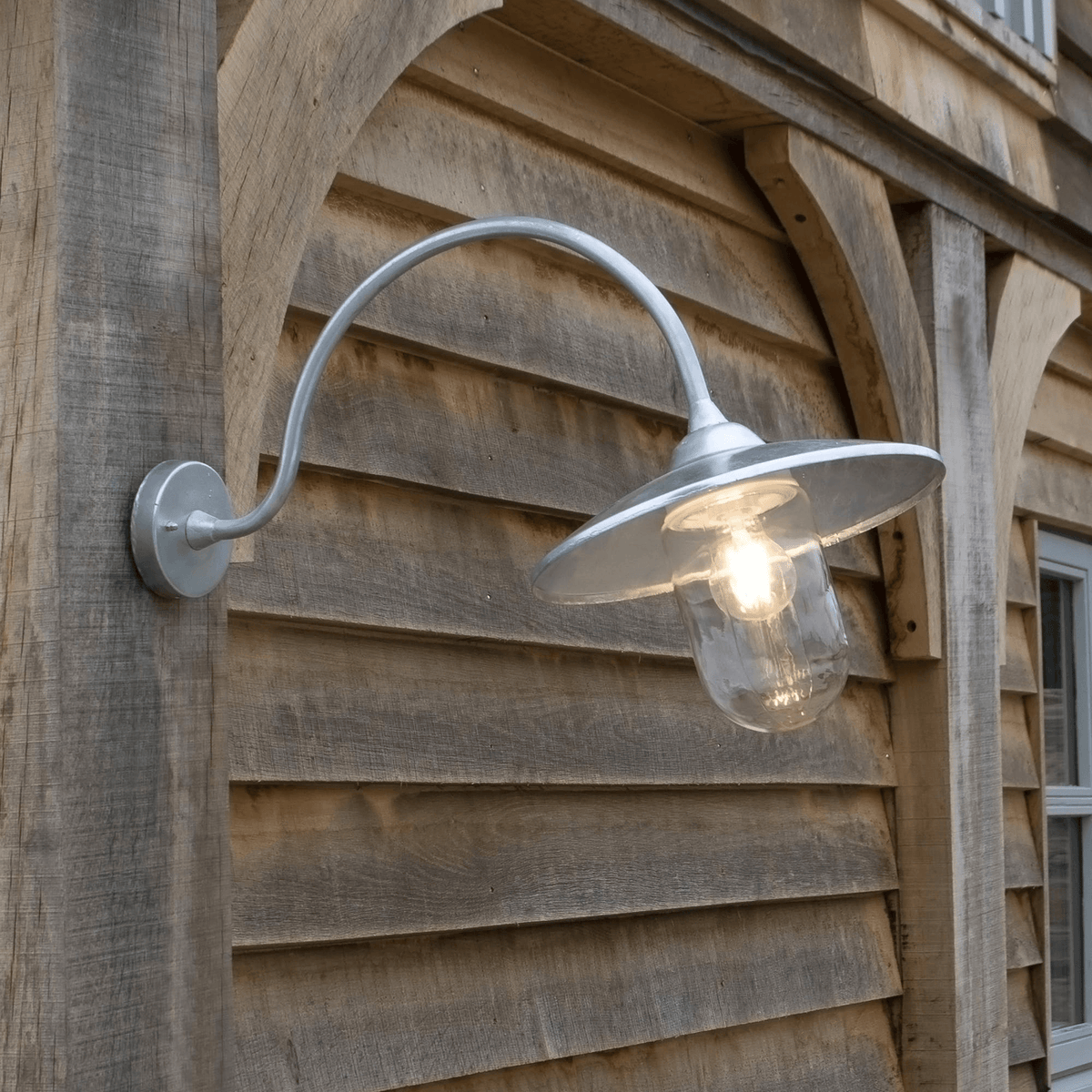 St Ives Arched Swan Neck Exterior Galvanised Wall Light