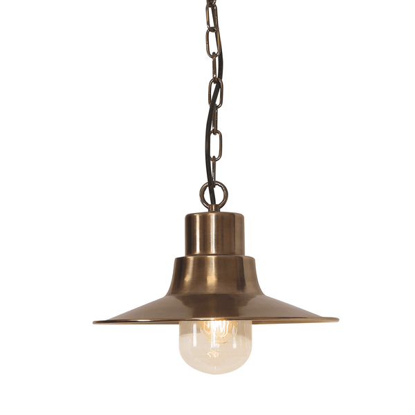 Sheldon Solid Brass Outdoor Pendant Light in Aged Brass