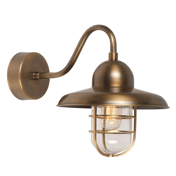 Somerton Solid Brass Outdoor Wall Light in Aged Brass