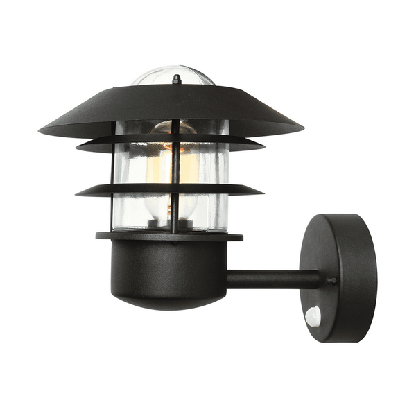 Helsingor Stainless Steel Exterior PIR Wall Light in Black