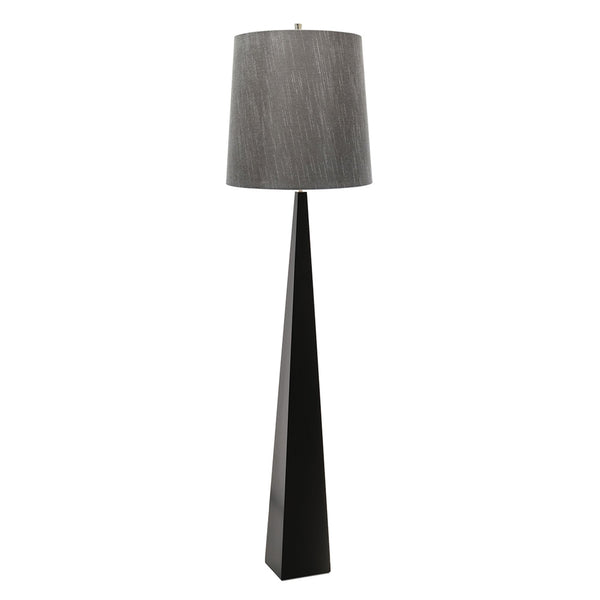 Ascent Floor Lamp in Black with Dark Grey Faux Silk Hard Backed Shade