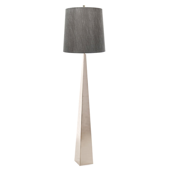Ascent Floor Lamp in Polished Nickel with Dark Grey Faux Silk Hard Backed Shade