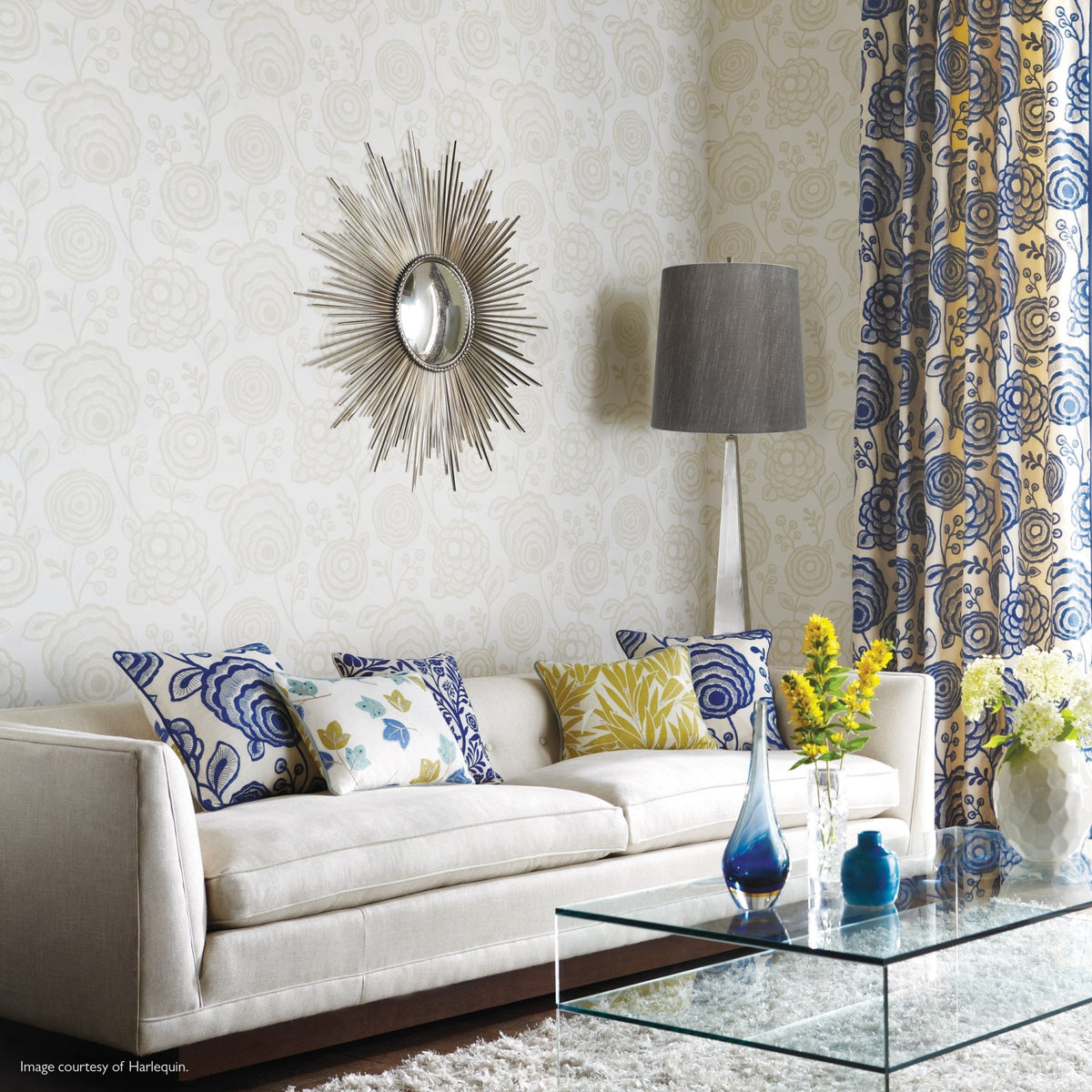 Ascent Floor Lamp in Polished Nickel with Dark Grey Faux Silk Hard Backed Shade