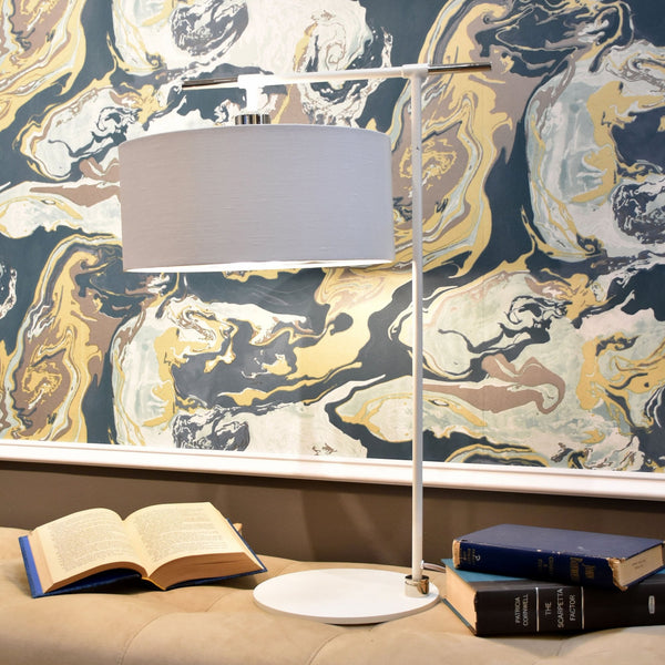 Balance Table Lamp in White and Polished Nickel