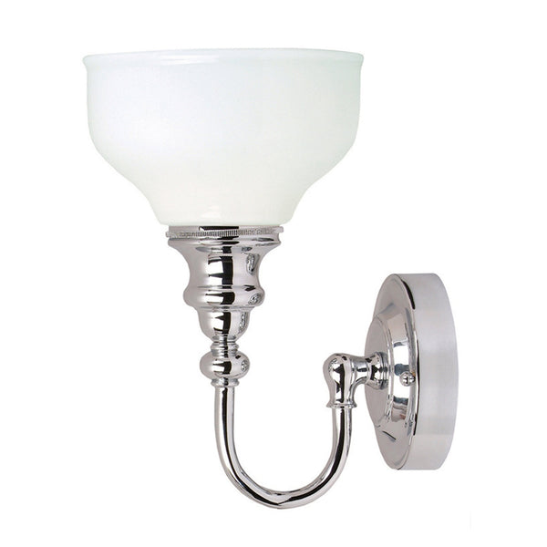 Cheadle IP44 Bathroom Wall Light in Polished Chrome and Opal Shade