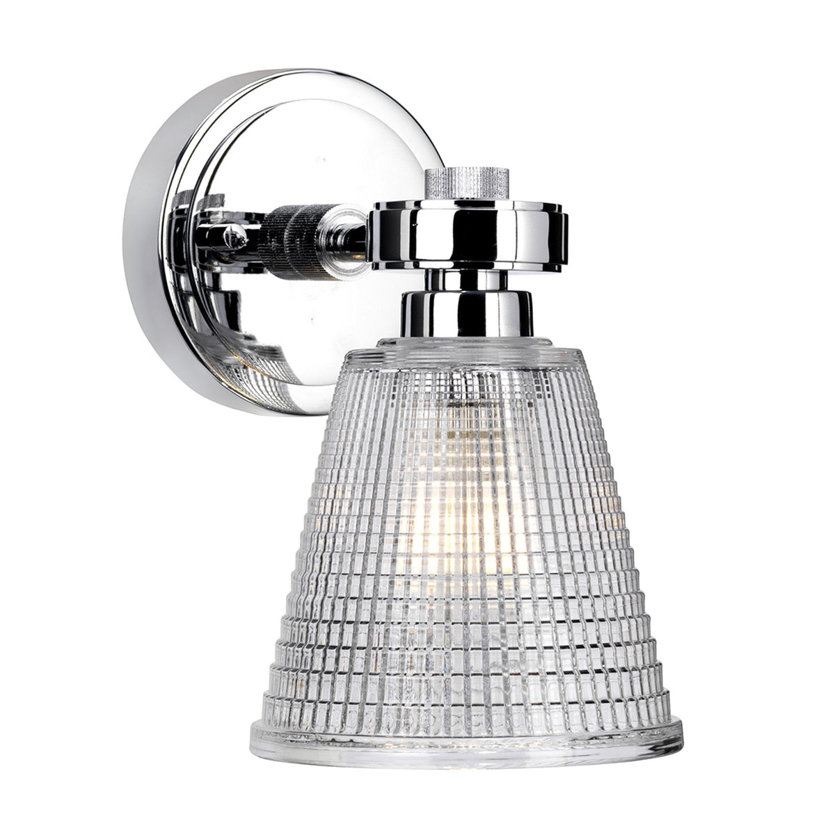Gunnislake IP44 Wall Light in Polished Chrome with Prismatic Glass Shade