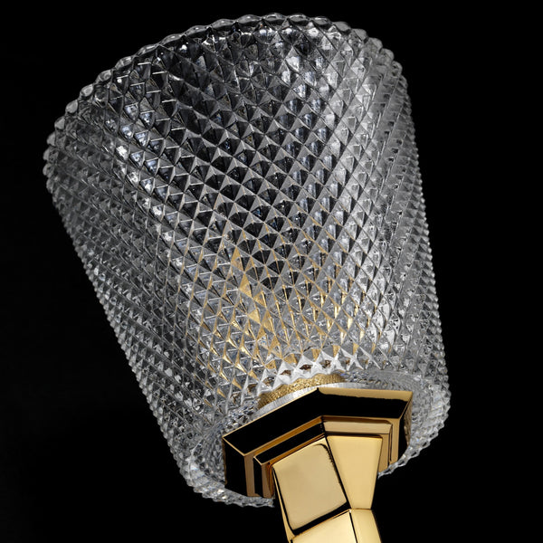 Verity IP44 Wall Light in Polished Gold with Cut Glass Shade