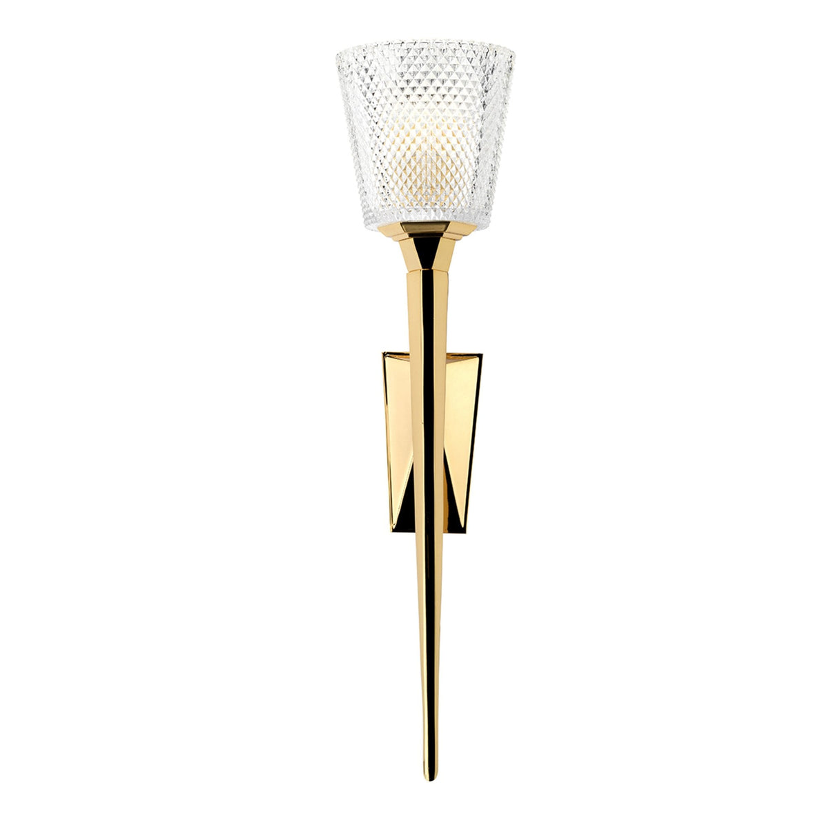 Verity IP44 Wall Light in Polished Gold with Cut Glass Shade
