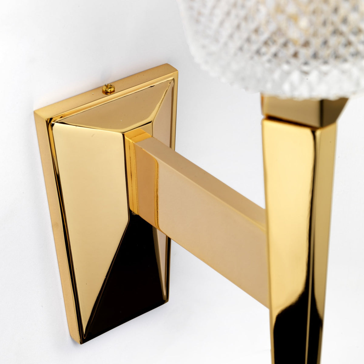 Verity IP44 Wall Light in Polished Gold with Cut Glass Shade