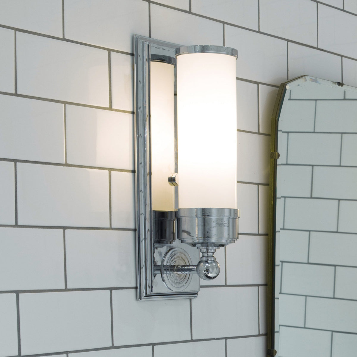 Worcester IP44 Wall Light in Polished Chrome with Opal Glass Shade