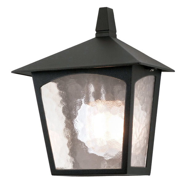 York Exterior Flush Wall Lantern in Black with Ripple Glass