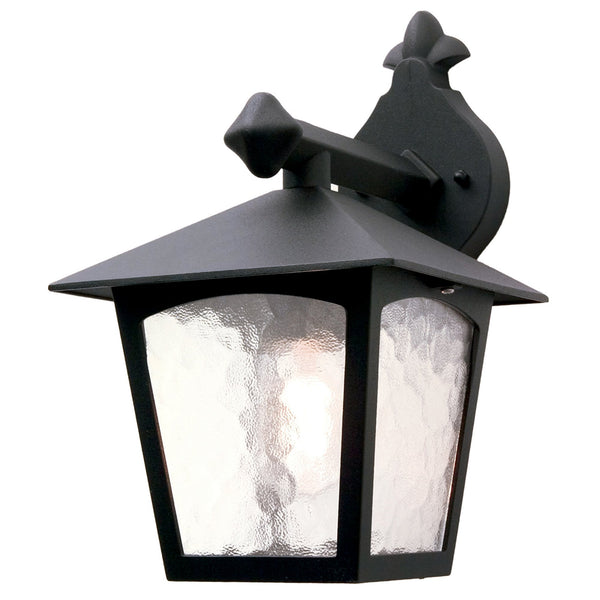 York Exterior Wall Down Lantern in Black with Ripple Glass