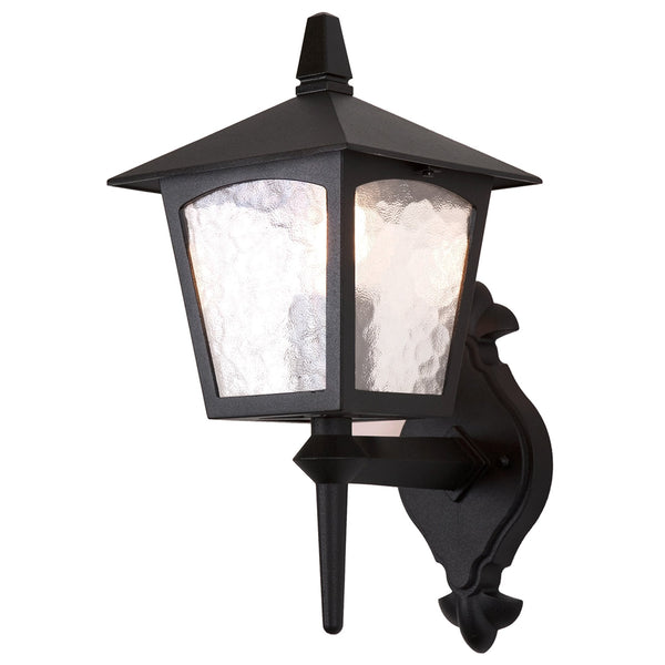 York Exterior Wall Up Lantern in Black with Ripple Glass