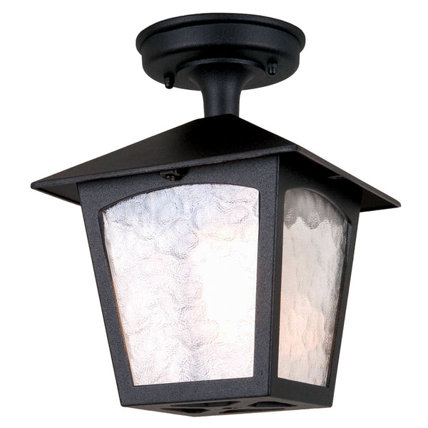 York Exterior Porch Ceiling Lantern in Black with Ripple Glass