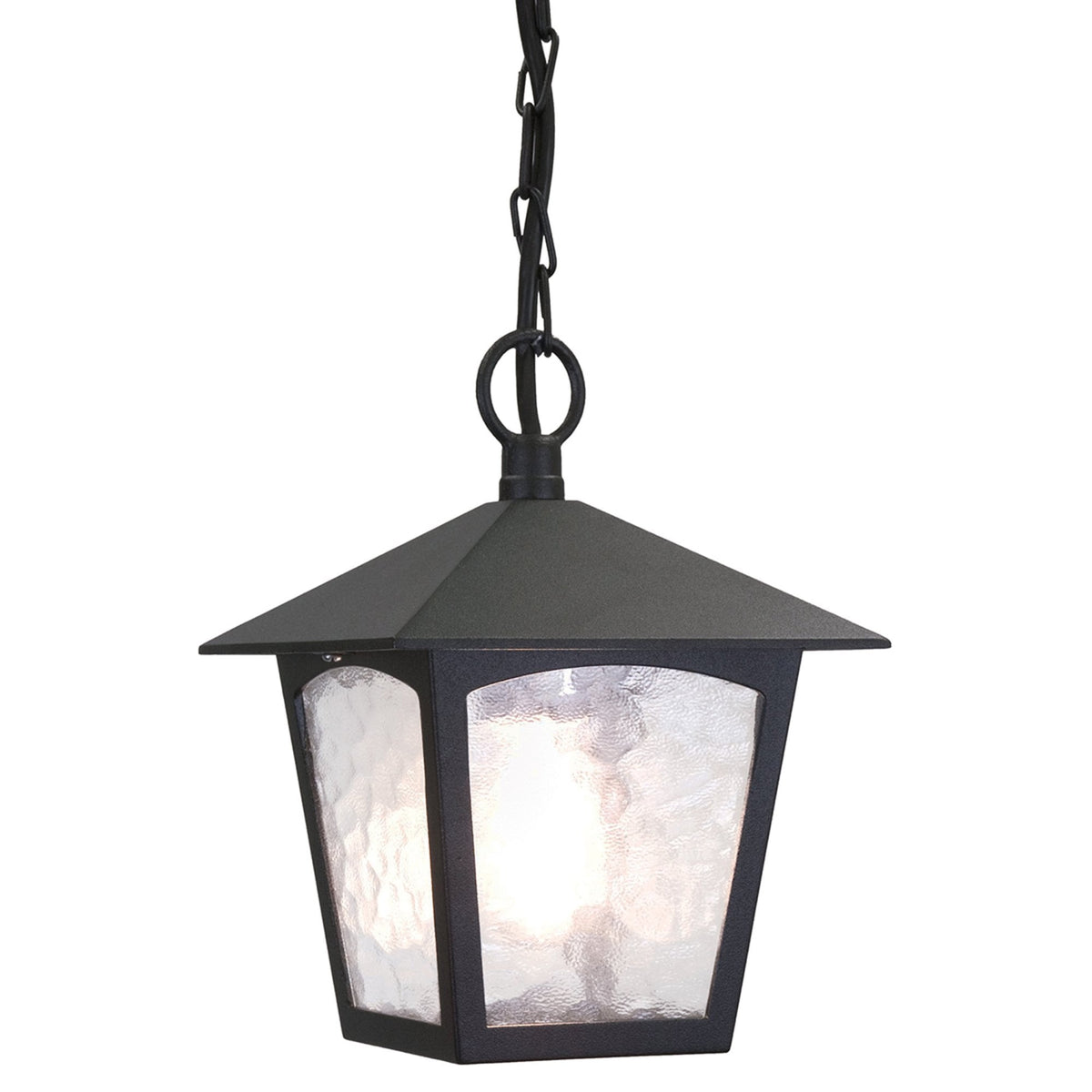 York Exterior Porch Chain Pendant Lantern in Black with Ripple Glass