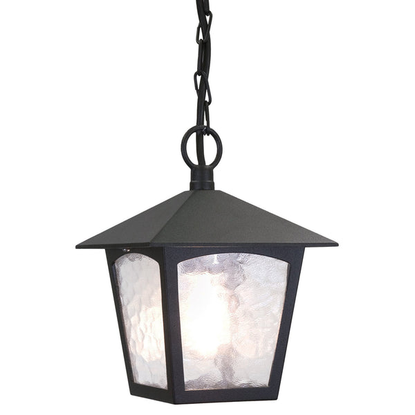 York Exterior Porch Chain Pendant Lantern in Black with Ripple Glass