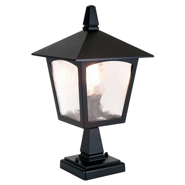 York Exterior Pedestal Lantern in Black with Ripple Glass