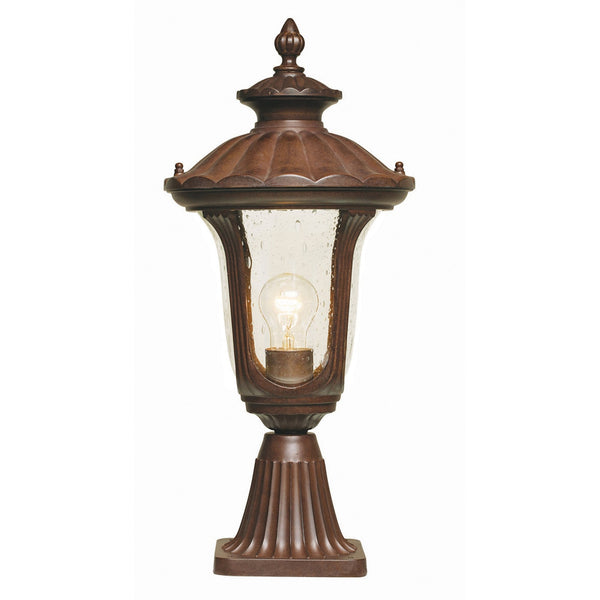 Chicago Small Pedestal Lantern in Rusty Bronze Patina