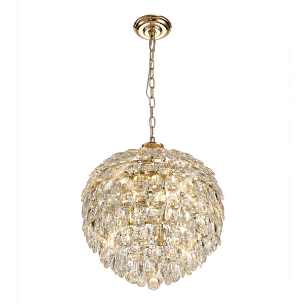Coniston 6 Light Clear Crystal Pendant Light in French Gold