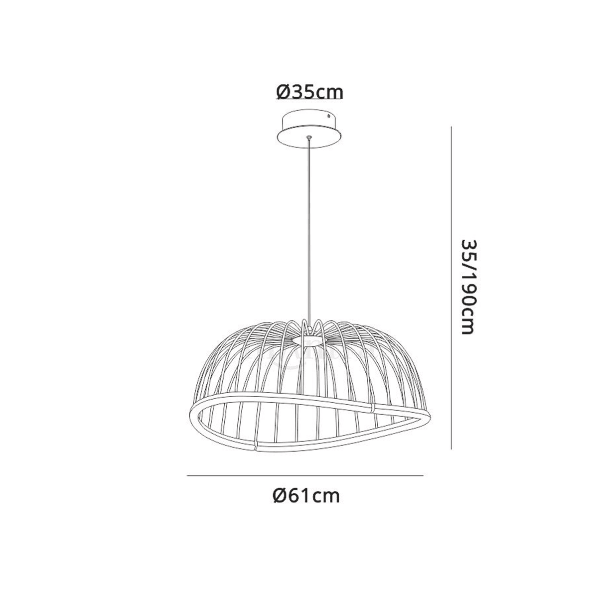 A line drawing of the 'Celeste' pendant light, detailing its dimensions and size.