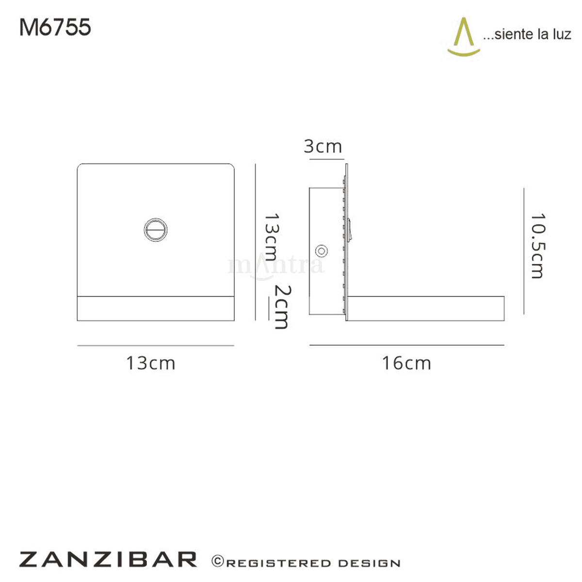 Zanzibar Backlight Switched Wall Lamp with Mobile Phone Charger in Black