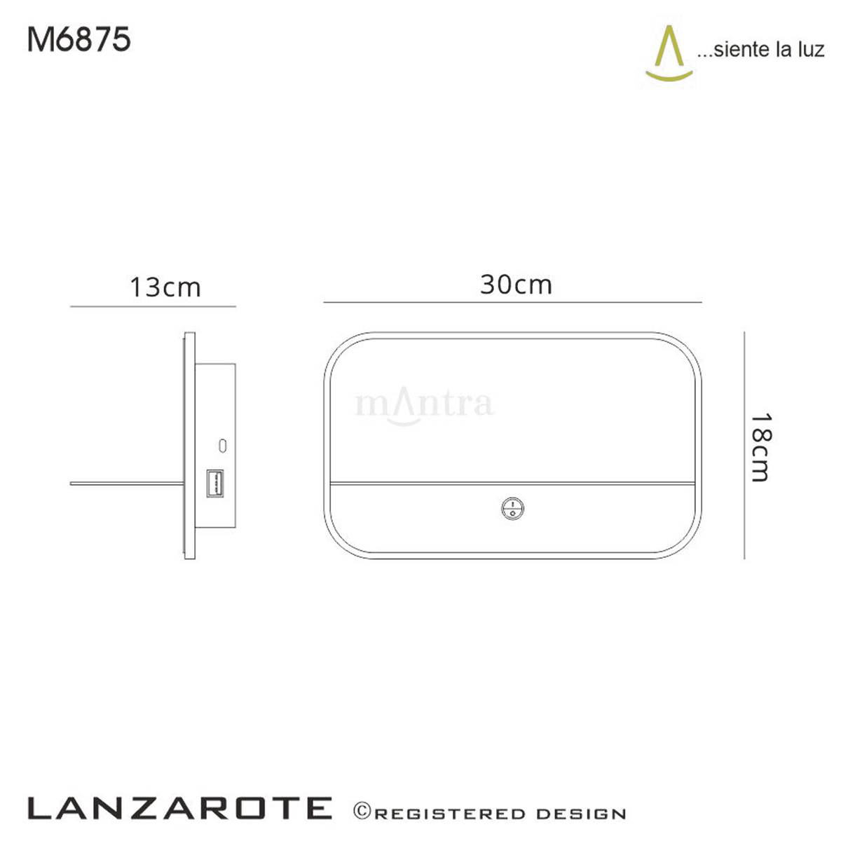 Lanzarote Wall Light Shelf with USB Socket in White