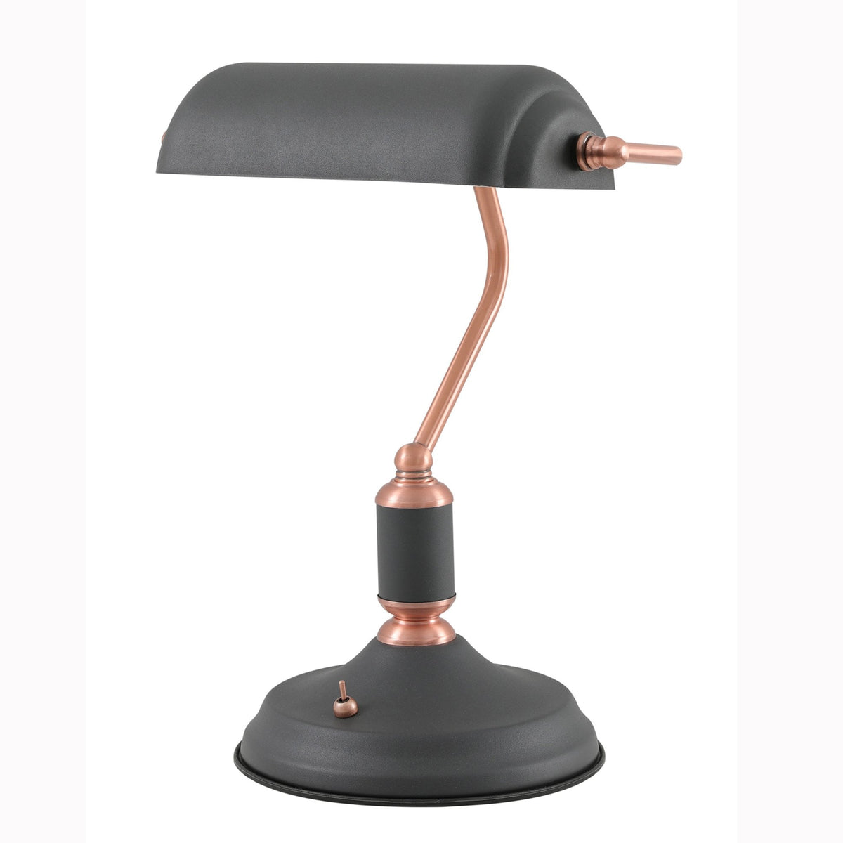 Modbury Bankers Table Lamp Toggle Switched in Textured Graphite & Copper
