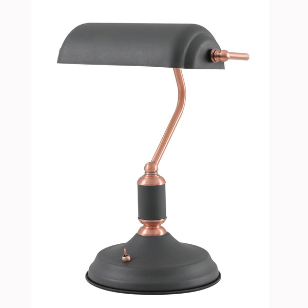 Modbury Bankers Table Lamp Toggle Switched in Textured Graphite & Copper
