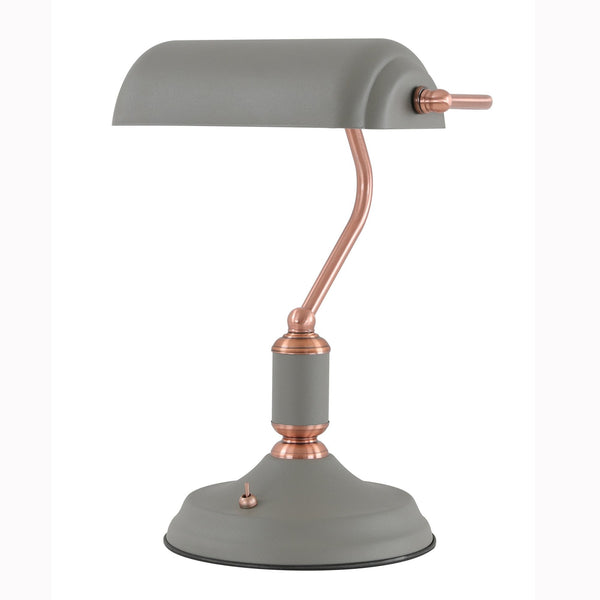 Modbury Bankers Table Lamp Toggle Switched in Textured Grey & Copper
