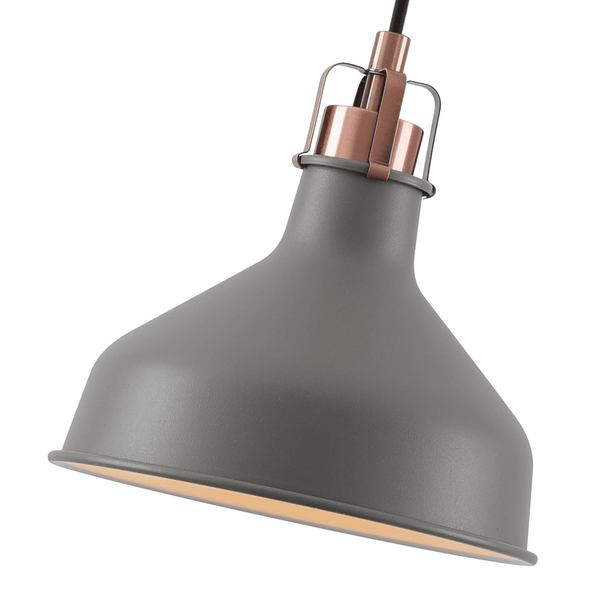 Modbury 190mm Pendant Light in Textured Grey and Copper