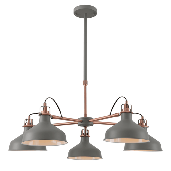 Modbury Telescopic 5 Light Pendant in Textured Grey & Copper