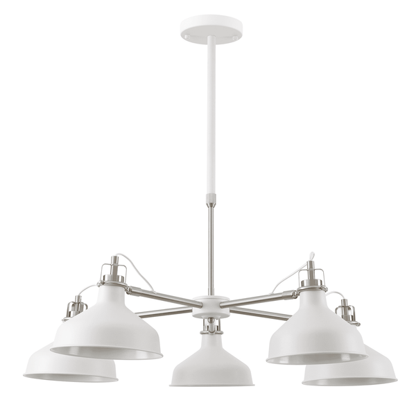 Modbury Telescopic 5 Light Pendant in Textured White & Satin Nickel