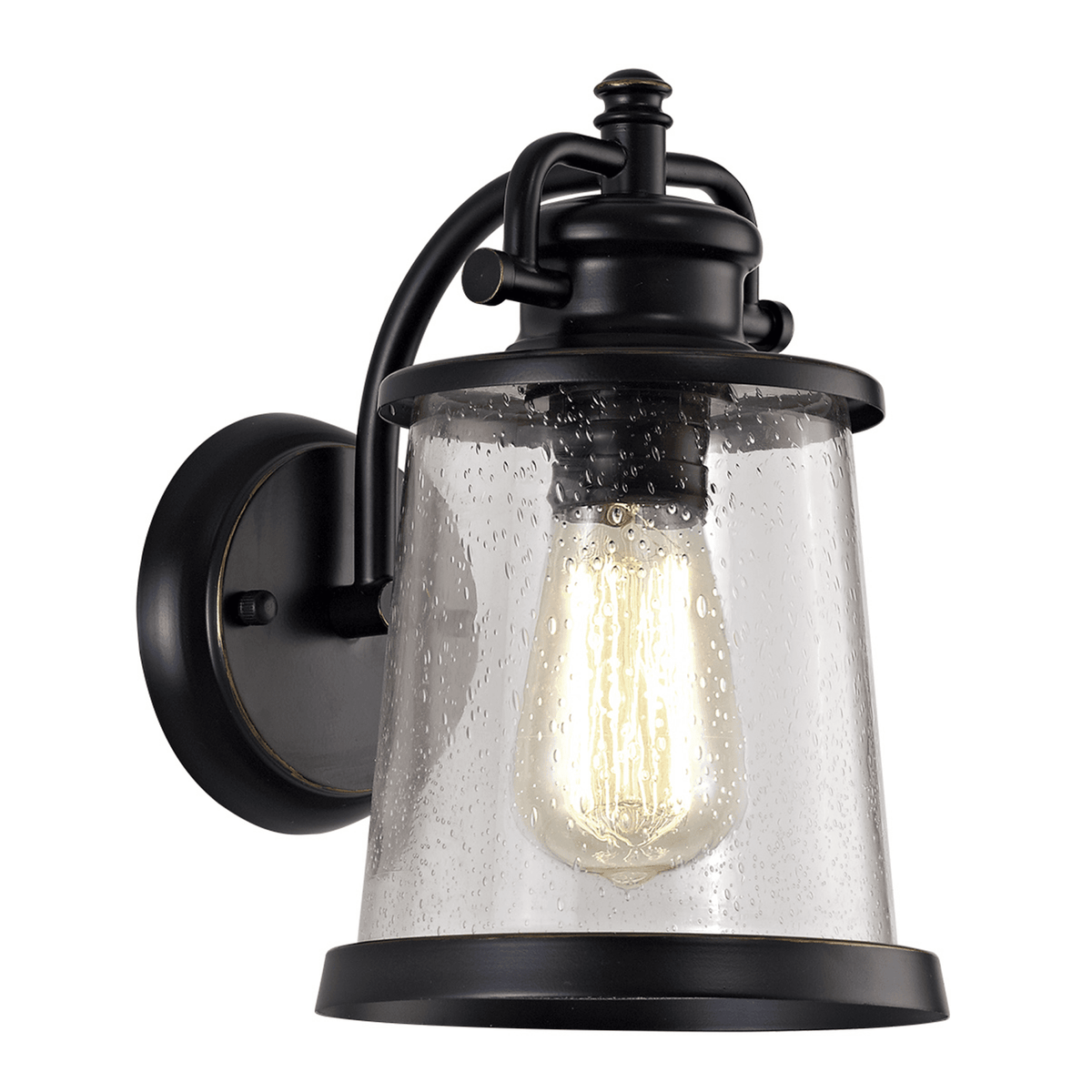 Parkham Black & Gold IP54 Exterior Wall Light with Seeded Clear Glass