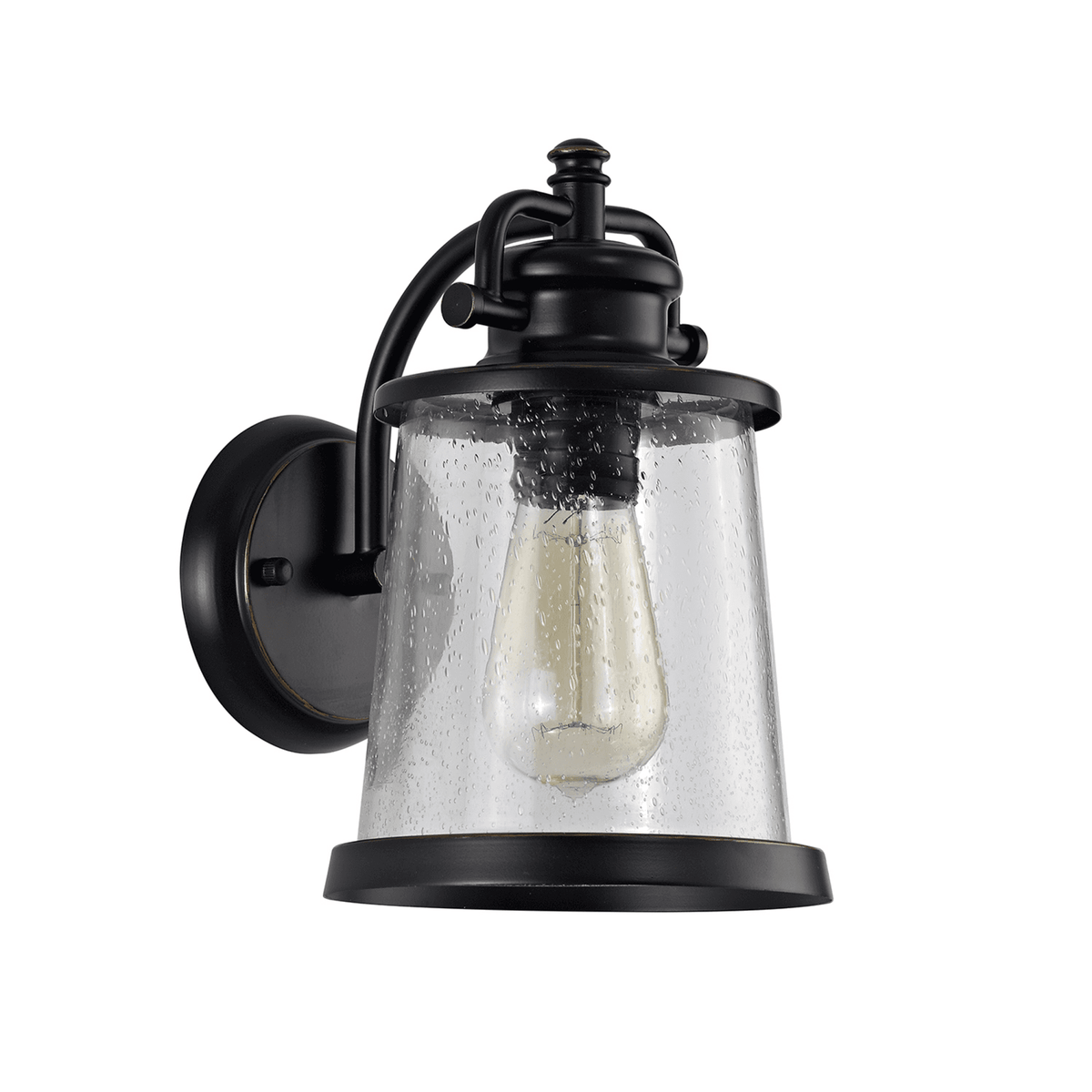 Parkham Black & Gold IP54 Exterior Wall Light with Seeded Clear Glass