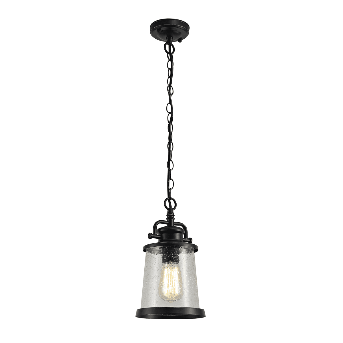 Parkham Black & Gold IP54 Exterior Pendant with Seeded Clear Glass