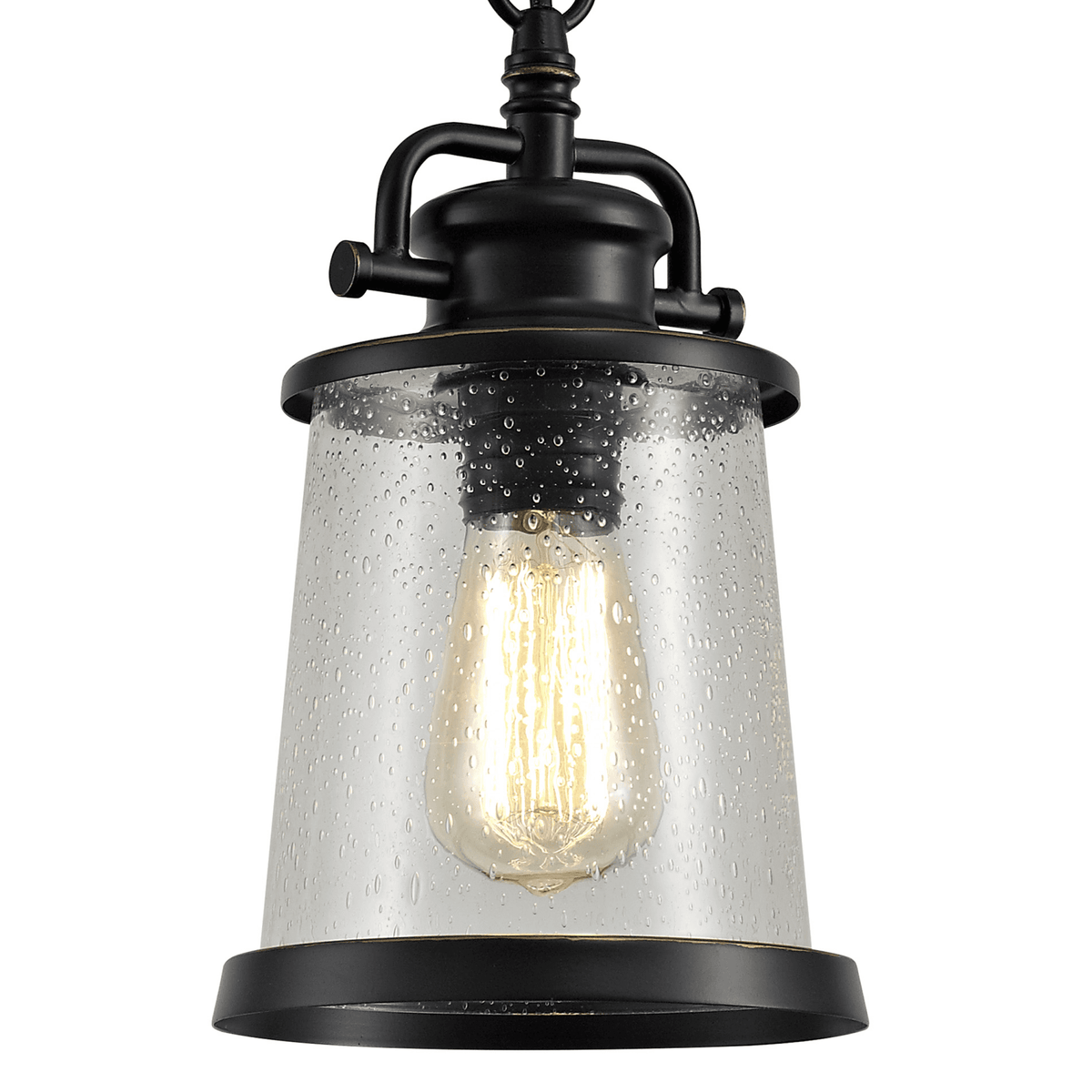 Parkham Black & Gold IP54 Exterior Pendant with Seeded Clear Glass